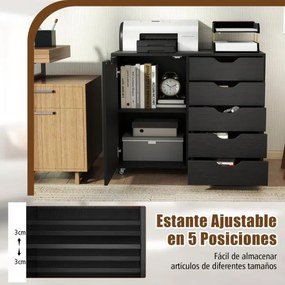 Arquivo escritório 78 x 40 x 65 cm com 5 gavetas com 4 rodas giratórias Preto