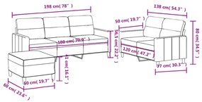 3 pcs conjunto de sofás com almofadões tecido castanho