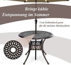 Mesa de jardim redonda  com orifício para guarda-sol Ø 90 cm, em alumínio fundido