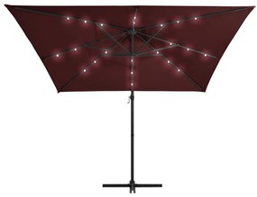 Guarda-sol de jardim cantilever c/ luzes LED 250x250 cm bordô
