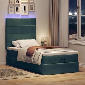Estrutura de cama otomana colchões 90x200cm veludo verde escuro