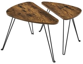 Conjunto VASAGLE de 2 mesas laterais, mesas de encaixe, mesas laterais, para sala de estar, sala de jantar, quarto, estilo industrial, marrom rústico e preto LNT012B01