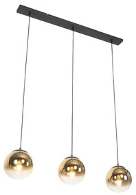 Candeeiro de suspensão Art Deco preto com vidro dourado oblongo 3 luzes - Pallon Art Deco