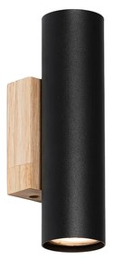 Candeeiro de parede moderno preto com madeira 2 luzes - Jeana Moderno,Industrial