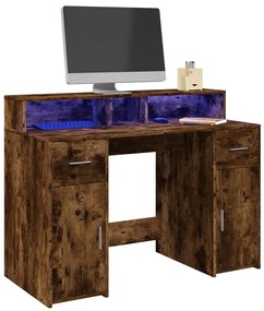 vidaXL Secretária luzes LED 120x55x91cm deriv. madeira carvalho fumado