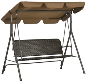 Outsunny Banco Baloiço Jardim Toldo Ajustável Assento Vime PE Apoio Braços Confortável 167x112x153 cm Marrom | Aosom Portugal