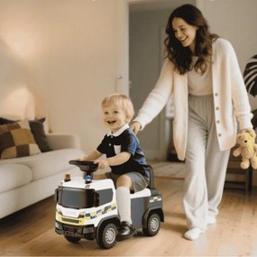 Andarilho Carro de bombeiros 59 x 28 x 43 cm com volante Luzes Sirenes Buzina e música para pisar Branco