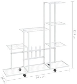 Suporte de vasos c/ rodas 94,5x25x92,5 cm metal branco