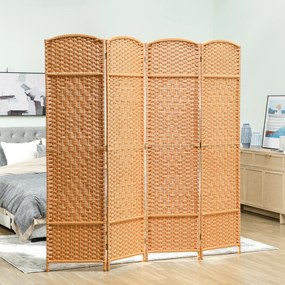 Biombo de interior em madeira 180 x 180 cm,, com 4 painéis, divisória dobrável para sala de estar ou quarto, castanho claro