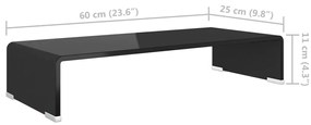 Suporte de TV/monitores em vidro preto 60x25x11 cm