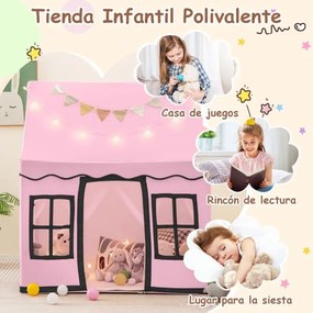 Tenda para crianças com luzes estelares e tapete antiderrapante lavável 121 x 101 x 137 cm Rosa e preto