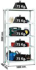Estante com 5 Prateleiras METÁLICA ADVANTAGE PLUS 5/400 BRANCO Casa, Escritório, Garagem, Despensa, Sotão Capacidade P/ prateleira 75 Kg Dimensões 200