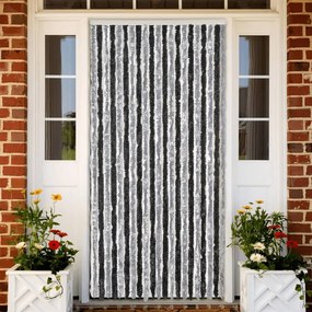 vidaXL Cortina anti-insetos 56x185 cm chenille cinzento e preto