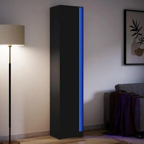 vidaXL Armário alto com luzes LED derivados de madeira preto