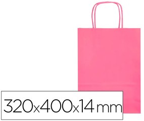 Bolsa de Papel Q-Connect Celulose Rosa L com Asa Retorcida 320x400x14 mm