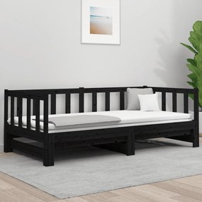 Estrutura sofá-cama de puxar 2x(90x190) cm pinho maciço preto