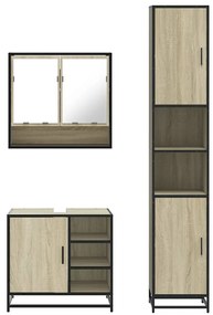 3 pcs conj. móveis casa banho derivados madeira carvalho sonoma