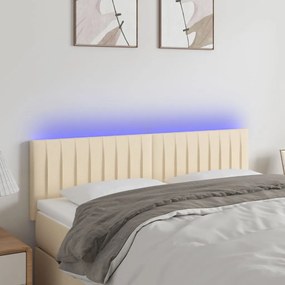Cabeceira de cama c/ luzes LED tecido 144x5x78/88 cm cor creme