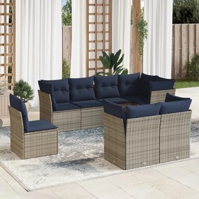 vidaXL 8 pcs conjunto sofás p/ jardim c/ almofadões vime PE cinzento