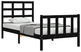 Estrutura de cama com cabeceira 100x200 cm madeira maciça preto