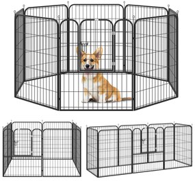 PawHut Parque para Cães Parque para animais de estimação com 8 Varas Dobrável com Porta e Dupla Trava 79x100cm Preto