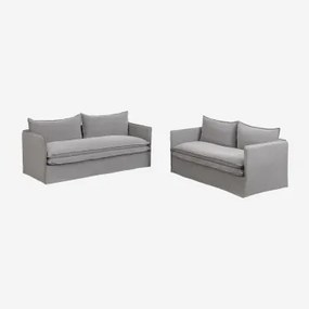 Conjunto De Sala Com Sofá De 2 Lugares E Sofá De 3 Lugares Em Linho E Algodão Grace Tecido Cinzento Escuro - Sklum