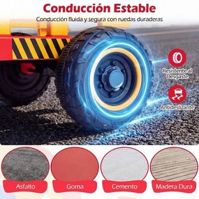 Trator elétrico de 24 V, trator infantil com reboque rebatível e removível, controlo remoto, música e faróis LED, a partir dos 3 anos, vermelho