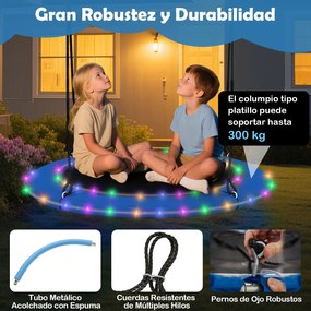 Baloiço em forma de ninho redondo para exterior com luz LED de 8 modos, diâmetro de 100 cm, cordas ajustáveis, capacidade de 300 kg, para crianças a p