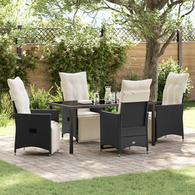 vidaXL Conjunto de Jantar de Jardim 5 Peças com Almofadas Rattan PE Preto