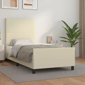 vidaXL Estrutura de cama c/ cabeceira couro artificial 80x200 cm creme