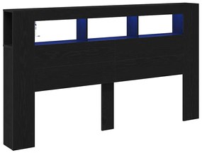 Cabeceira de Armazenamento vidaXL com Luzes LED Carvalho Preto 180x18,