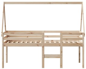 Cama alta com telhado 90x190 cm pinho maciço castanho-mel