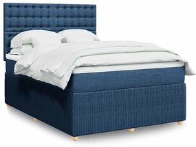 vidaXL Cama com molas/colchão 160x200 cm tecido azul