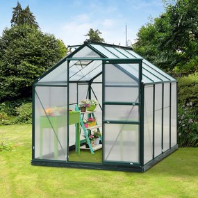 Outsunny Estufa de Jardim 2x2,5m de Policarbonato e Alumínio Estufa com Clarabóia Proteção UV 30 e Base 4,79 m² para Vasos Cultivos de Plantas e Flores Transparente