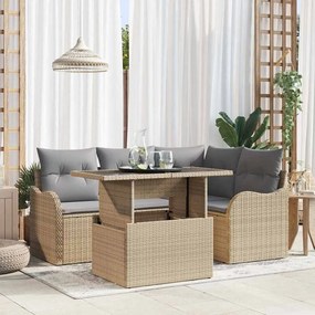 Conjunto de Sofás para Jardim vidaXL 5 Peças com Almofadas Vime Poliéster Bege