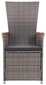 3 pcs conjunto lounge de jardim c/ almofadões vime PE cinzento