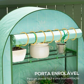 Estufa Pequena com 4 Prateleiras Porta Enrolável Cobertura de PE e Estrutura de Aço para Cultivos 105x45x160 cm Verde