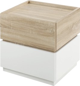 Mesa de cabeceira empilhável com 2 gavetas 50 x 40 x 47,5 cm branco e natural