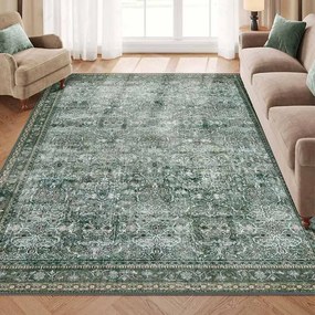 Tapete em estilo vintage 160 x 230 cm lavável na máquina verde floresta