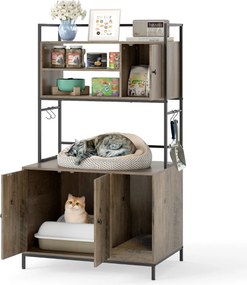 Móvel para caixa areia de gatos 78 x 51 x 137 cm com prateleiras (CAIXA AREIA E ALMOFADA NÃO INCLUIDOS), ganchos e prancheta para arranhar Castanho.