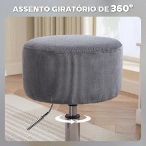 Banco de toucadou ou cozinha Ajustável em Altura 52-66 cm Estofado em Veludo Giratória a 360° Cinzento