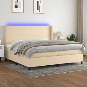vidaXL Cama box spring c/ colchão e LED 200x200 cm tecido cor creme