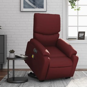 vidaXL Poltrona reclin. elevatória elétrica couro artif vermelho-tinto