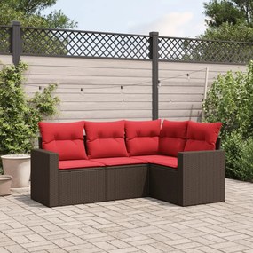 vidaXL 4 pcs conjunto sofás de jardim c/ almofadões vime PE castanho