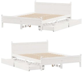 Cama sem colchão 140x200 cm madeira de pinho maciça branco