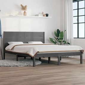 Estrutura de cama king 150x200 cm madeira maciça cinzento