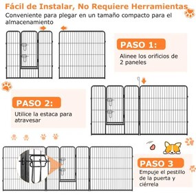 Parque para cães com 8 painéis Altura 100 cm Interior/Exterior Parque de metal resistente para animais de estimação médios Preto