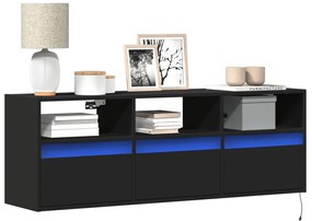 Móvel de parede para TV com luzes LED 130x31x45 cm preto