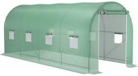 Outsunny Estufa tipo Túnel 500x200x205 cm Estufa de Jardim com Porta Enrolável e 8 Janelas Cobertura de PE 140 g/m² Verde
