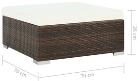 6 pcs conjunto lounge jardim c/ almofadões vime PE castanho